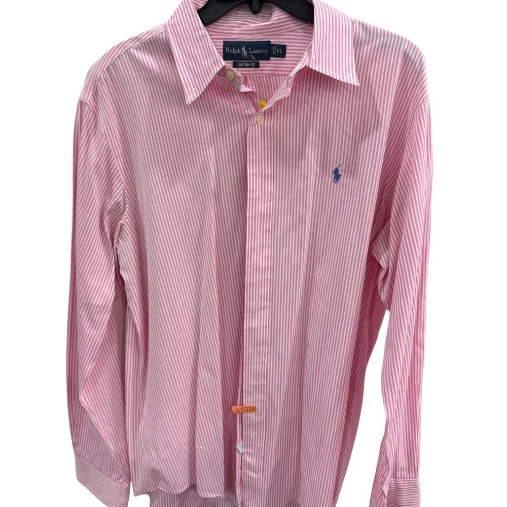 Ralph Lauren Men's Pink and White Striped Shirt